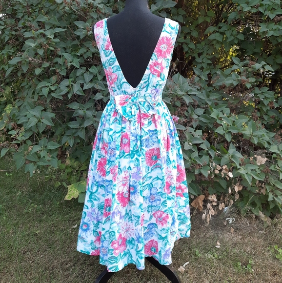VTG 80s Honors Backless Floral Fit & Flare Dress S - Picture 11 of 16
